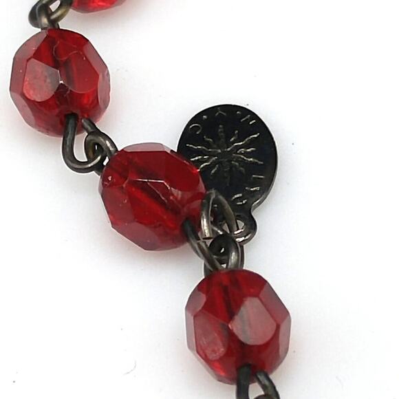 Vintage Red Crystal Necklace, Lydell NYC, Lariat Tassels Black End Pieces, 48 In - Picture 2 of 9